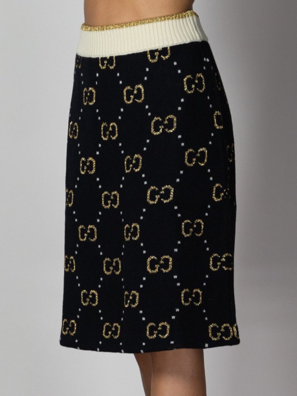 Gucci Black GG-Monogram Jacquard Wool-Knit A-Line Skirt